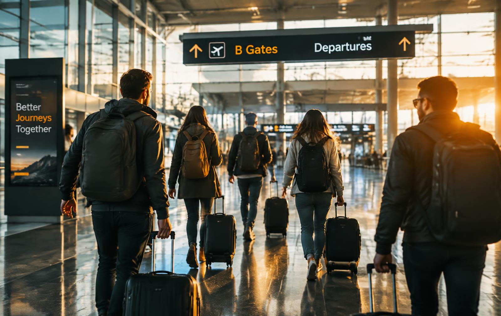 Grupo de viajeros en terminal aérea
